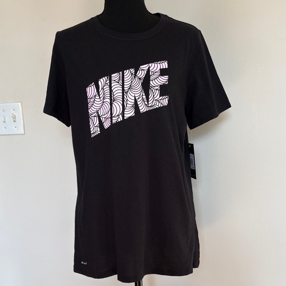 Nike Tops - Nike Black T-Shirt with Pink Patterned Logo